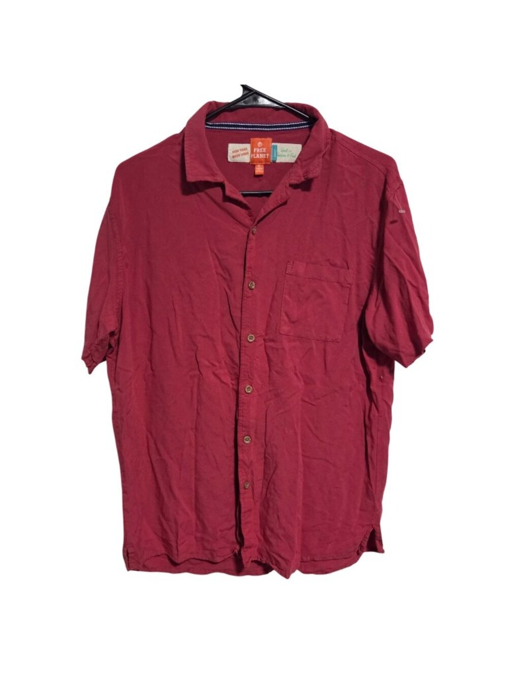 Free Planet Button Up Mens Size XL Red Short Sleeve Shirt Viscose Lightweight